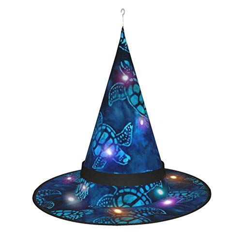 leyhjai Sombrero de Bruja de Halloween para Mujer, Gorra de Tortuga Marina Azul Acuarela para Fiesta, Disfraz de Cosplay, Accesorio Diario