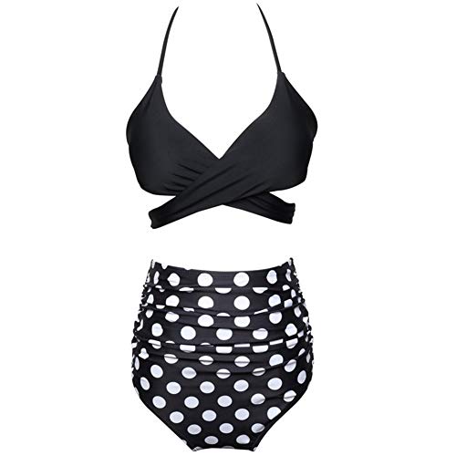 LFF SWIM Trajes de baño Mujer Retro Cintura Alta Halter Top Flounce Conjunto De Bikini Swimmingwear Verano De Dos Piezas Se Separa,h,M