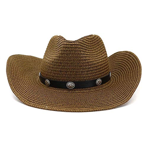 LHZUS Sombreros Hombre Mujer Sombrero de Paja Pareja Playa Sombrero Vaquero Occidental Al Aire Libre Junto al mar Protección Solar Sombrero for el Sol (Color : Café, Size : 56-58cm)