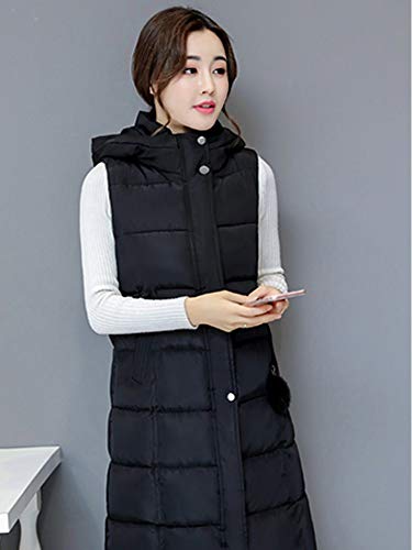 Lialbert - Chaleco largo para mujer, sin mangas, con capucha, acolchado, de invierno, ligero, de plumón Negro M