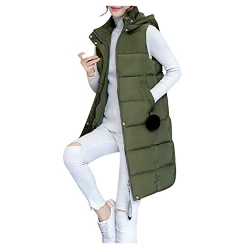 Lialbert - Chaleco largo para mujer, sin mangas, con capucha, acolchado, de invierno, ligero, de plumón verde XXL