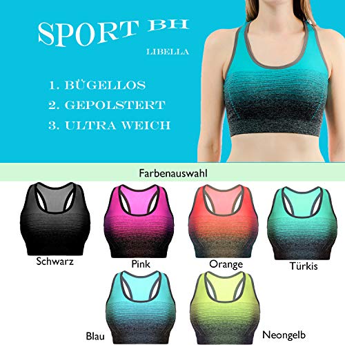 Libella Mujer Sujetador Deportivo Push Up Bustier con Amplio Correas Fitness Yoga Camisetas Sin Mangas 3738 Rosa L/XL