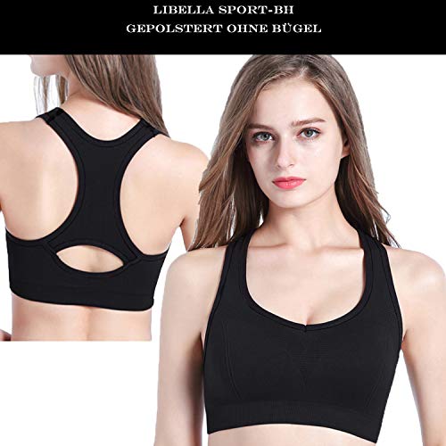 Libella Mujer Sujetador Deportivo Push Up Bustier con Amplio Correas Fitness Yoga Camisetas Sin Mangas 3765 Paquete de 3 UN1 L/XL