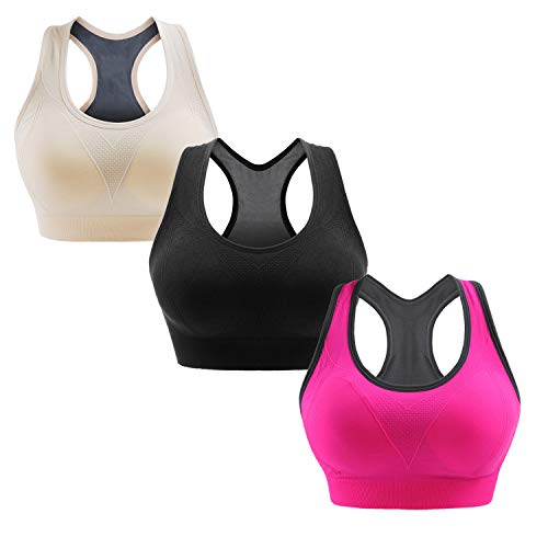 Libella Mujer Sujetador Deportivo Push Up Bustier con Amplio Correas Fitness Yoga Camisetas Sin Mangas 3765 Paquete de 3 UN1 L/XL