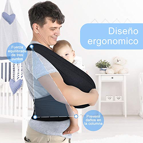 Lictin Fular Portabebés Elástico Negro Portador de Bebé ;Pañuelo;Unisex;Para padres (Negro)