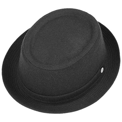 Lierys Panno Wool Pork Pie Sombrero Mujer/Hombre - Sombrero de Fieltro Porkpie Made in Italy - Sombrero de Hombre Calentador y regulador de Temperatura - Fedora Otoño/Invierno - Negro XL (60-61 cm)