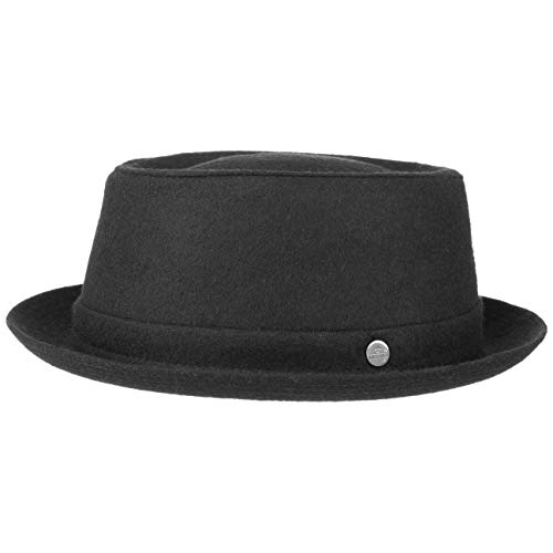 Lierys Panno Wool Pork Pie Sombrero Mujer/Hombre - Sombrero de Fieltro Porkpie Made in Italy - Sombrero de Hombre Calentador y regulador de Temperatura - Fedora Otoño/Invierno - Negro XL (60-61 cm)