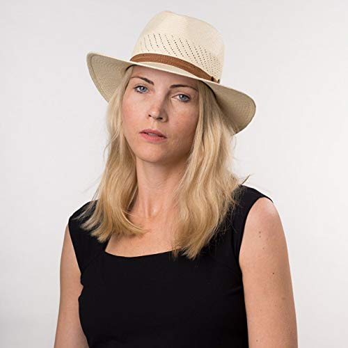 Lierys Sombrero Panamá Air Mujer/Hombre - Made in Ecuador Traveller de Paja Hombre con Banda Piel, Piel Primavera/Verano - M (57-58 cm) Natural