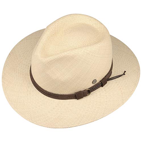 Lierys Sombrero Panamá Traveller The Striking de Hombre - Sombrero 100% de Paja panamá - Fabricado a Mano en Ecuador - Sombrero de Hombre S-XXL Natural M (57-58 cm)