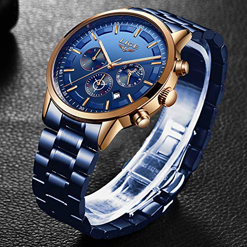 LIGE Relojes Hombre Moda Cronógrafo Acero Inoxidable Analógico Reloj Hombre Impermeable Vestido Negocios Relojes para Hombres