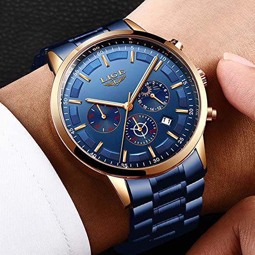 LIGE Relojes Hombre Moda Cronógrafo Acero Inoxidable Analógico Reloj Hombre Impermeable Vestido Negocios Relojes para Hombres