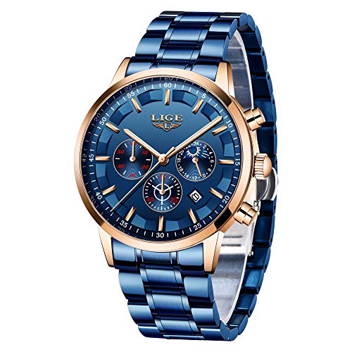 LIGE Relojes Hombre Moda Cronógrafo Acero Inoxidable Analógico Reloj Hombre Impermeable Vestido Negocios Relojes para Hombres
