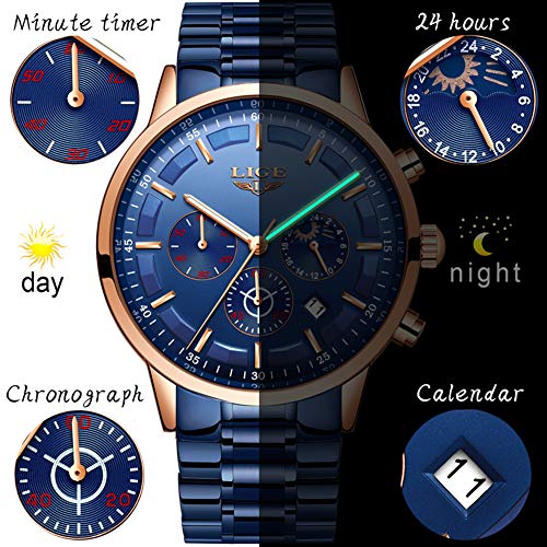 LIGE Relojes Hombre Moda Cronógrafo Acero Inoxidable Analógico Reloj Hombre Impermeable Vestido Negocios Relojes para Hombres