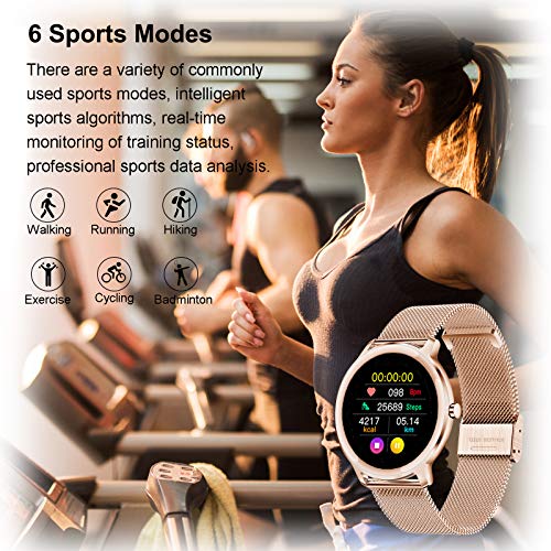 LIGE Smartwatch, Reloj Inteligente Mujer, Resistente al Agua IP67, con Pantalla Táctil Completa de 1,1'', Monitor de Frecuencia Cardíaca, Reloj para Mujer con Pulsera de Malla para Android e iOS