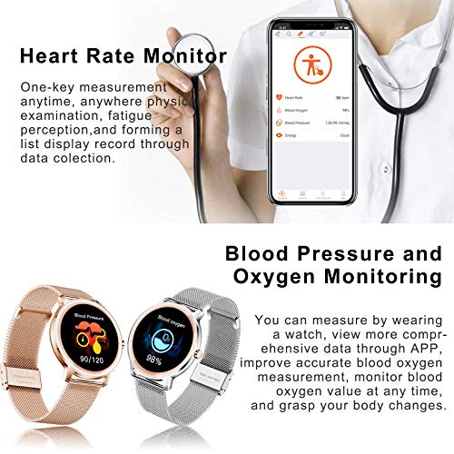 LIGE Smartwatch, Reloj Inteligente Mujer, Resistente al Agua IP67, con Pantalla Táctil Completa de 1,1'', Monitor de Frecuencia Cardíaca, Reloj para Mujer con Pulsera de Malla para Android e iOS
