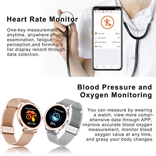 LIGE Smartwatch, Reloj Inteligente Mujer, Resistente al Agua IP67, con Pantalla Táctil Completa de 1,1'', Monitor de Frecuencia Cardíaca, Reloj para Mujer con Pulsera de Malla para Android e iOS