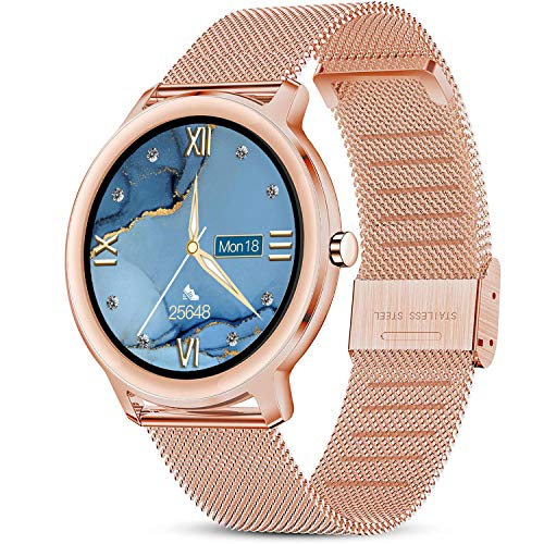 LIGE Smartwatch, Reloj Inteligente Mujer, Resistente al Agua IP67, con Pantalla Táctil Completa de 1,1'', Monitor de Frecuencia Cardíaca, Reloj para Mujer con Pulsera de Malla para Android e iOS