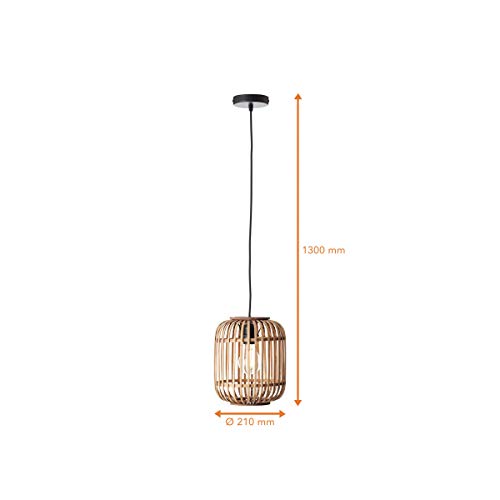 Lightbox - Lámpara colgante de ratán auténtico, portalámparas E27 para máx. bombilla de 40 W, moderna lámpara colgante de metal y ratán, color marrón claro y negro
