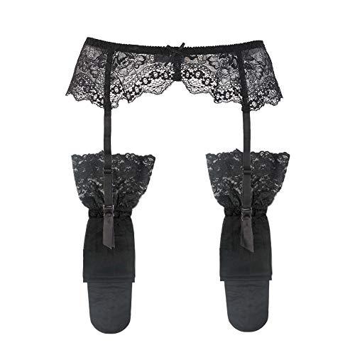 Liguero de Encaje para Mujer Clips metálicos Liguero y Medias (L, Negro2)