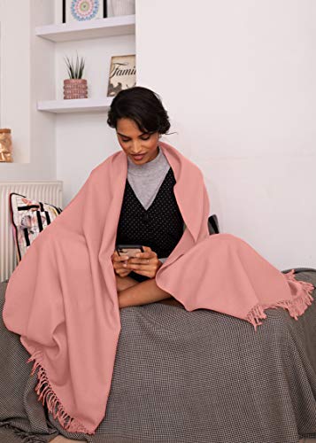 likemary Kasa Bufanda Pashmina Mantón Mujer de Lana Merina - Chal Fular Extra Grande para Invierno - 100% Lana Merina Pura Tejida a Mano - Regalo para Mujer Comercio Justo Rosa Empolvado