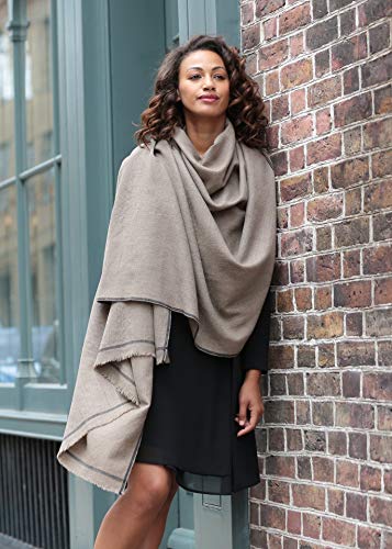 likemary Shoreditch Bufanda Pashmina Mantón Mujer de Lana Merina - Chal Fular Extra Grande para Invierno - 100% Lana Merina Pura Tejida a Mano - Regalo para Mujer Comercio Justo Marrón T