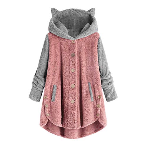 ღLILICATღ Mujer Patchwork Sudadera con Capucha para Mujer tamaño Grande suéter para Mujer otoño e Invierno Camisa de Manga Larga Chaqueta Caliente botón de Felpa Descuento