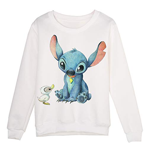 Lilo & Stitch Pullover Sudadera for Mujer Jersey de Manga Larga Jerseys Tops Suéter de Terciopelo Fino Túnica suéteres Unisex (Color : White06, Size : M)