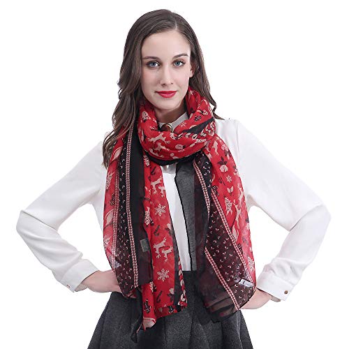 Lina & Lily Bufanda Fulares Mujer Santa Claus Reno Muñeco de Nieve Árbol de Navidad (Rojo)