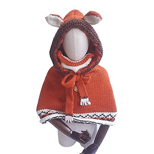 Lindo Animal de Dibujos Animados Hecho a Mano Sombrero de Invierno Sombrero de Orejas de Gato   Gorra de Viento para niños, Naranja, niños de 2 a 6 años