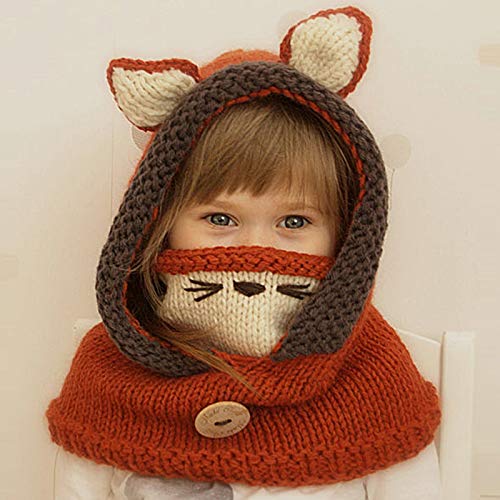 Lindo Animal de Dibujos Animados Hecho a Mano Sombrero de Invierno Sombrero de Orejas de Gato   Gorra de Viento para niños, Naranja, niños de 2 a 6 años