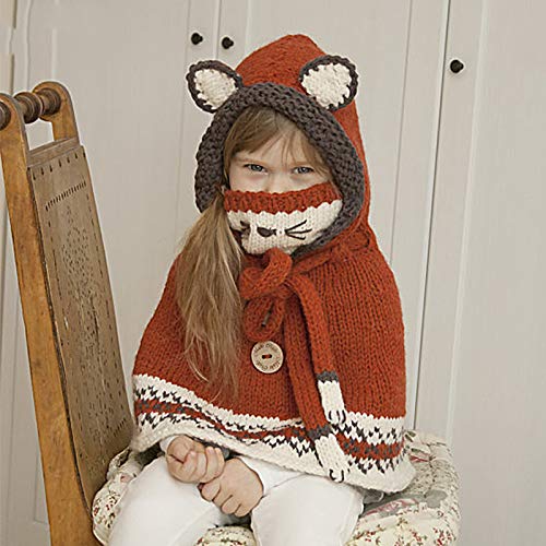 Lindo Animal de Dibujos Animados Hecho a Mano Sombrero de Invierno Sombrero de Orejas de Gato   Gorra de Viento para niños, Naranja, niños de 2 a 6 años