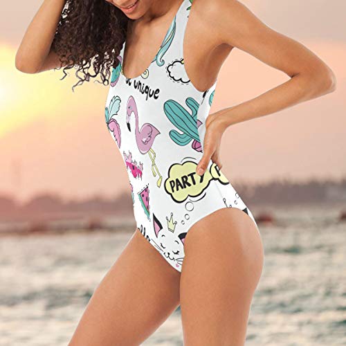 Lindo unicornio flamencos gatos patrón traje de baño para las mujeres niña de una pieza traje de baño control de la barriga backless traje de baño Tankini Bikini Multicolor multicolor S