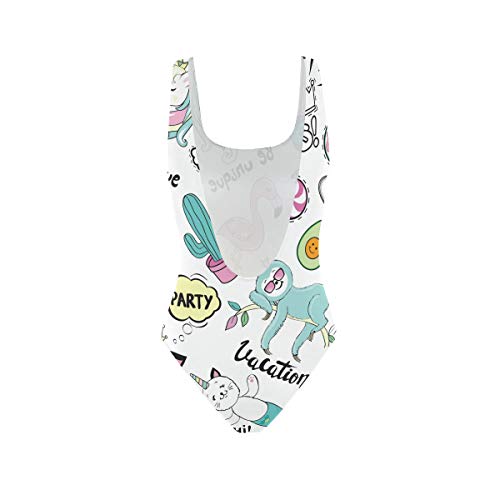 Lindo unicornio flamencos gatos patrón traje de baño para las mujeres niña de una pieza traje de baño control de la barriga backless traje de baño Tankini Bikini Multicolor multicolor S