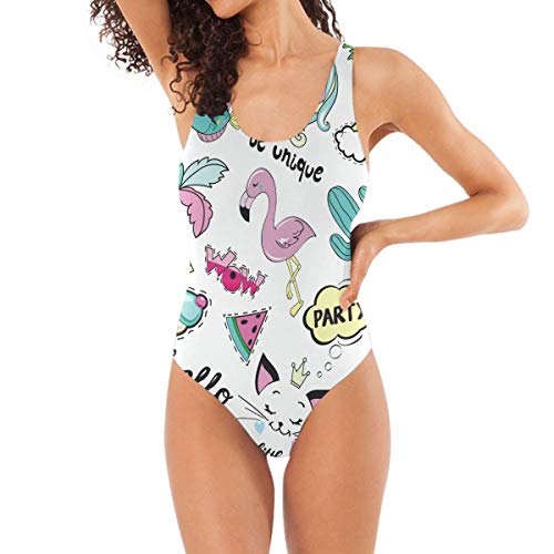 Lindo unicornio flamencos gatos patrón traje de baño para las mujeres niña de una pieza traje de baño control de la barriga backless traje de baño Tankini Bikini Multicolor multicolor S