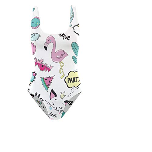 Lindo unicornio flamencos gatos patrón traje de baño para las mujeres niña de una pieza traje de baño control de la barriga backless traje de baño Tankini Bikini Multicolor multicolor S
