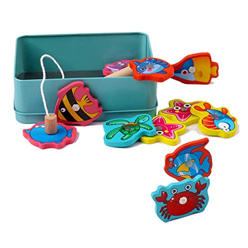 Linian Rompecabezas magnéticos de Madera Juguetes al Aire Libre Piscina de Pesca 15 Piezas Juguetes de Desarrollo para 3 4 5 años Niña