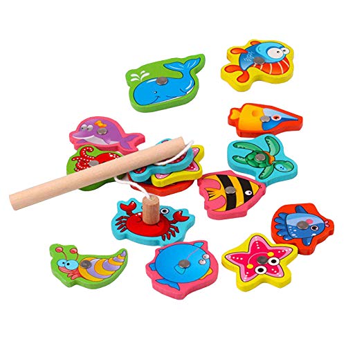 Linian Rompecabezas magnéticos de Madera Juguetes al Aire Libre Piscina de Pesca 15 Piezas Juguetes de Desarrollo para 3 4 5 años Niña