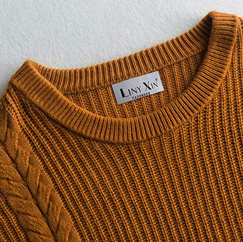 Liny Xin Jersey Suéter para Mujer de Cachemira Cuello Alto de Manga Larga Ligero Otoño e Invierno de Punto, Ginger