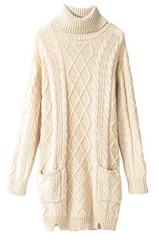 LinyXin Cashmere Vestido de invierno de cachemir para mujer, cuello alto, manga larga, cálido, jersey de punto, suéter de lana