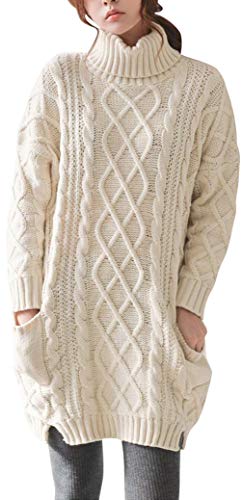 LinyXin Cashmere Vestido de invierno de cachemir para mujer, cuello alto, manga larga, cálido, jersey de punto, suéter de lana