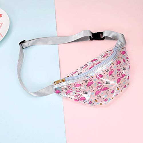 LIOOBO Bolsa de Cintura PVC Translúcido Patrón de Flamenco Impreso Lentejuelas Paquete Cintura Bolsa de Almacenamiento Bolsa para Griales Mujeres Deportes al Aire Libre