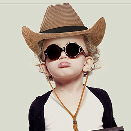 LIOOBO Sombrero de Vaquero Occidental para Hombre Sombrero de Bloqueador Solar de ala Ancha Sombrero de Paja con Correa Al Aire Libre Vaquero (Café)