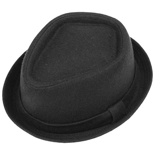 Lipodo Diamond Crown Pork Pie Sombrero de Fieltro Mujer/Hombre - con Lana - Sombrero Moderno de Invierno - Otoño/Invierno - Porkpie con Forro Interior - Fedora Negro M (56-57 cm)