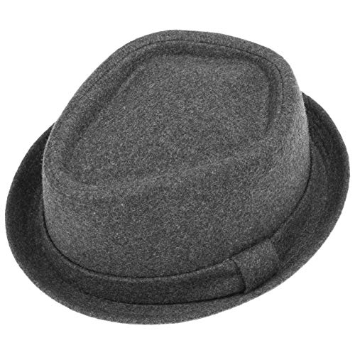 Lipodo Diamond Crown Pork Pie Sombrero de Fieltro Mujer/Hombre - con Lana - Sombrero Moderno de Invierno - Otoño/Invierno - Porkpie con Forro Interior - Fedora Gris Oscuro L (58-59 cm)
