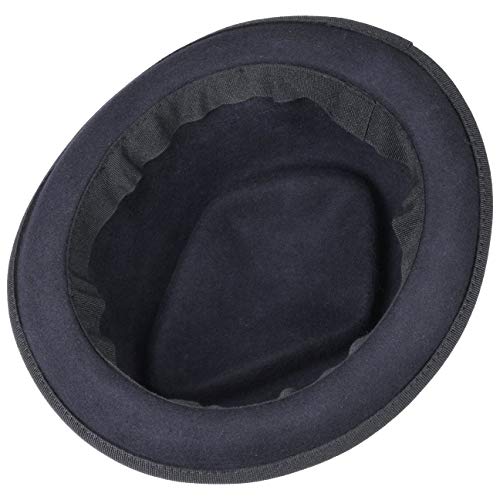 Lipodo Gratus Pork Pie Sombrero de Fieltro Mujer/Hombre - Fabricado en Italia - Fedora Verano/Invierno - Porkpie con Cinta - Sombrero de Lana Azul Oscuro M (56-57 cm)