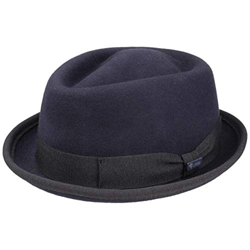 Lipodo Gratus Pork Pie Sombrero de Fieltro Mujer/Hombre - Fabricado en Italia - Fedora Verano/Invierno - Porkpie con Cinta - Sombrero de Lana Azul Oscuro M (56-57 cm)