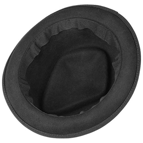 Lipodo Gratus Pork Pie Sombrero de Fieltro Mujer/Hombre - Fabricado en Italia - Fedora Verano/Invierno - Porkpie con Cinta - Sombrero de Lana Negro L (58-59 cm)