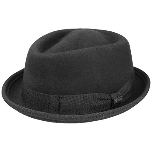 Lipodo Gratus Pork Pie Sombrero de Fieltro Mujer/Hombre - Fabricado en Italia - Fedora Verano/Invierno - Porkpie con Cinta - Sombrero de Lana Negro L (58-59 cm)