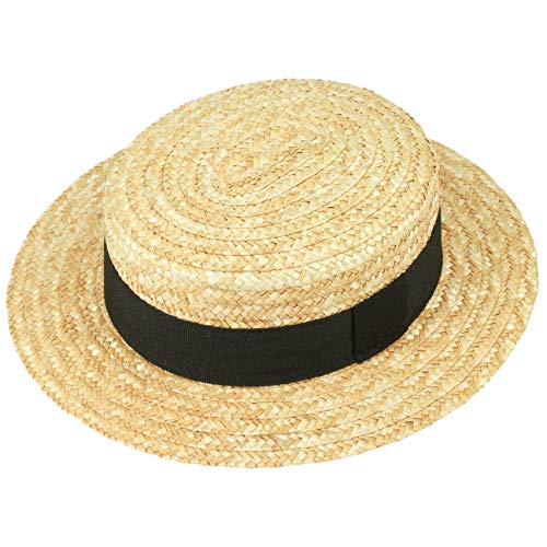 Lipodo Sombrero de Paja Canotier Mujer/Hombre - Made in Italy Verano Marinero Sombreros con Banda Grosgrain Primavera/Verano - 59 cm Natural