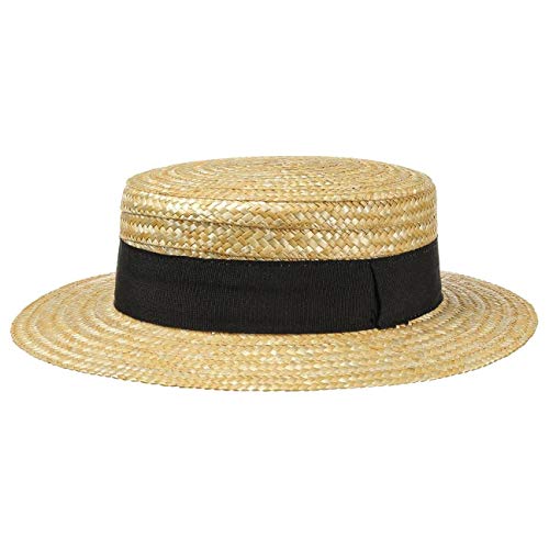 Lipodo Sombrero de Paja Canotier Mujer/Hombre - Made in Italy Verano Marinero Sombreros con Banda Grosgrain Primavera/Verano - 59 cm Natural